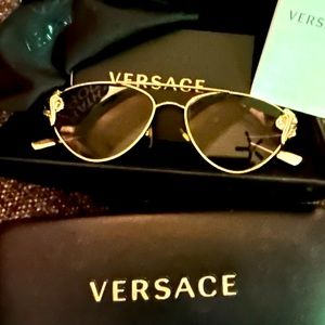 Rare Versace Gold & Stone Sunglasses with case and cloth